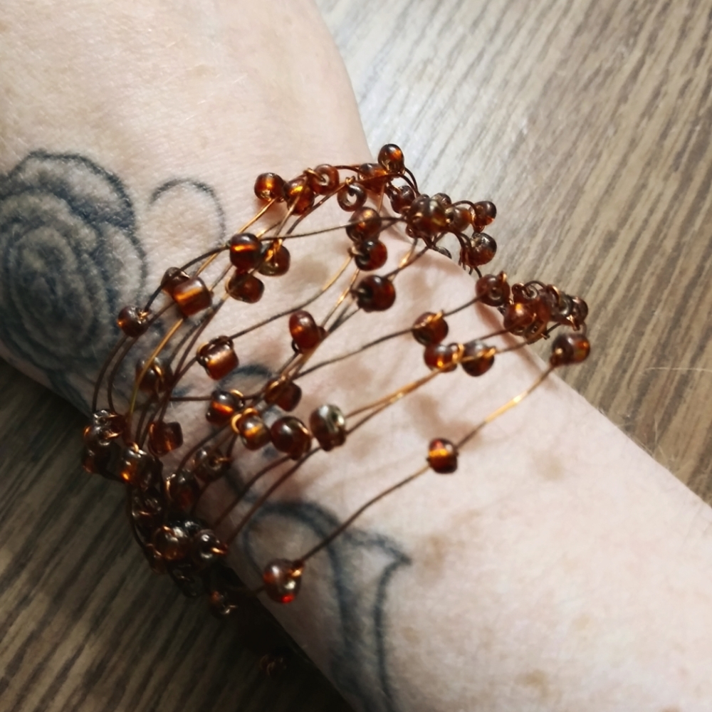Gorgeous Topaz glass beaded copper wire bracelet - Picture 1 of 5